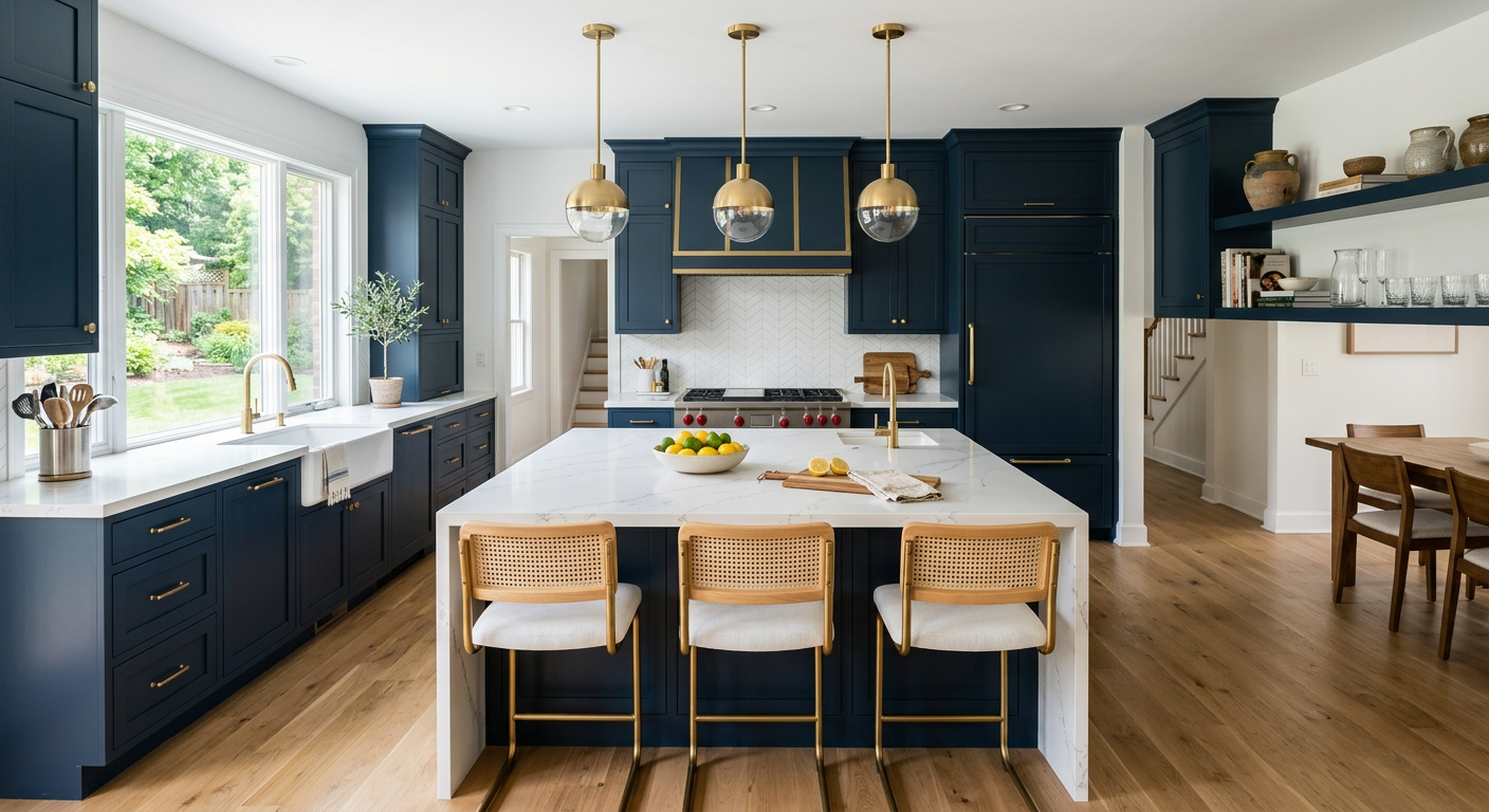 Remodeled kitchen with new cabinets and countertops